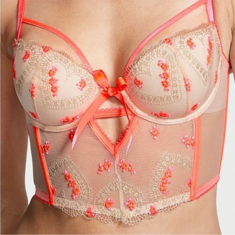 Victoria Secret Dream Angels Lightly Lined Heart Embroidery Corset Top Bra 36D